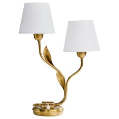 Edvard Hagman, Table Lamp, Brass, Fabric, Sweden, 1950s