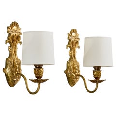 Edvard Hagman, Wall Lights, Brass, Fabric, Sweden, 1940s