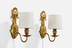 Edvard Hagman, Wall Lights, Brass, Fabric, Sweden, 1940s
