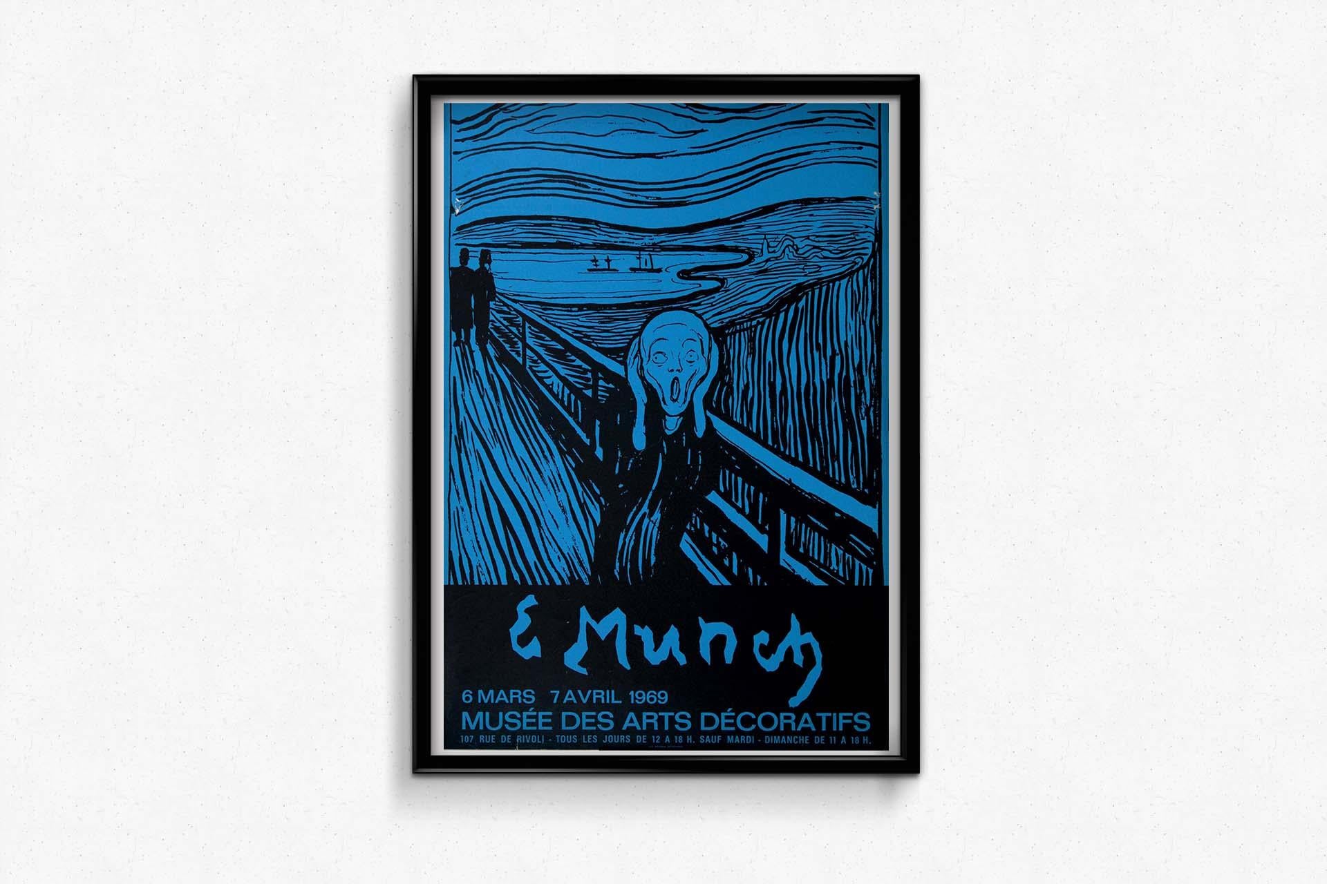 In 1969, the Musée des Arts Décoratifs in Paris bore witness to a profound artistic convergence as it hosted an exclusive exhibition showcasing the masterpieces of Edward Munch. This original poster, crafted to herald the event, served as a