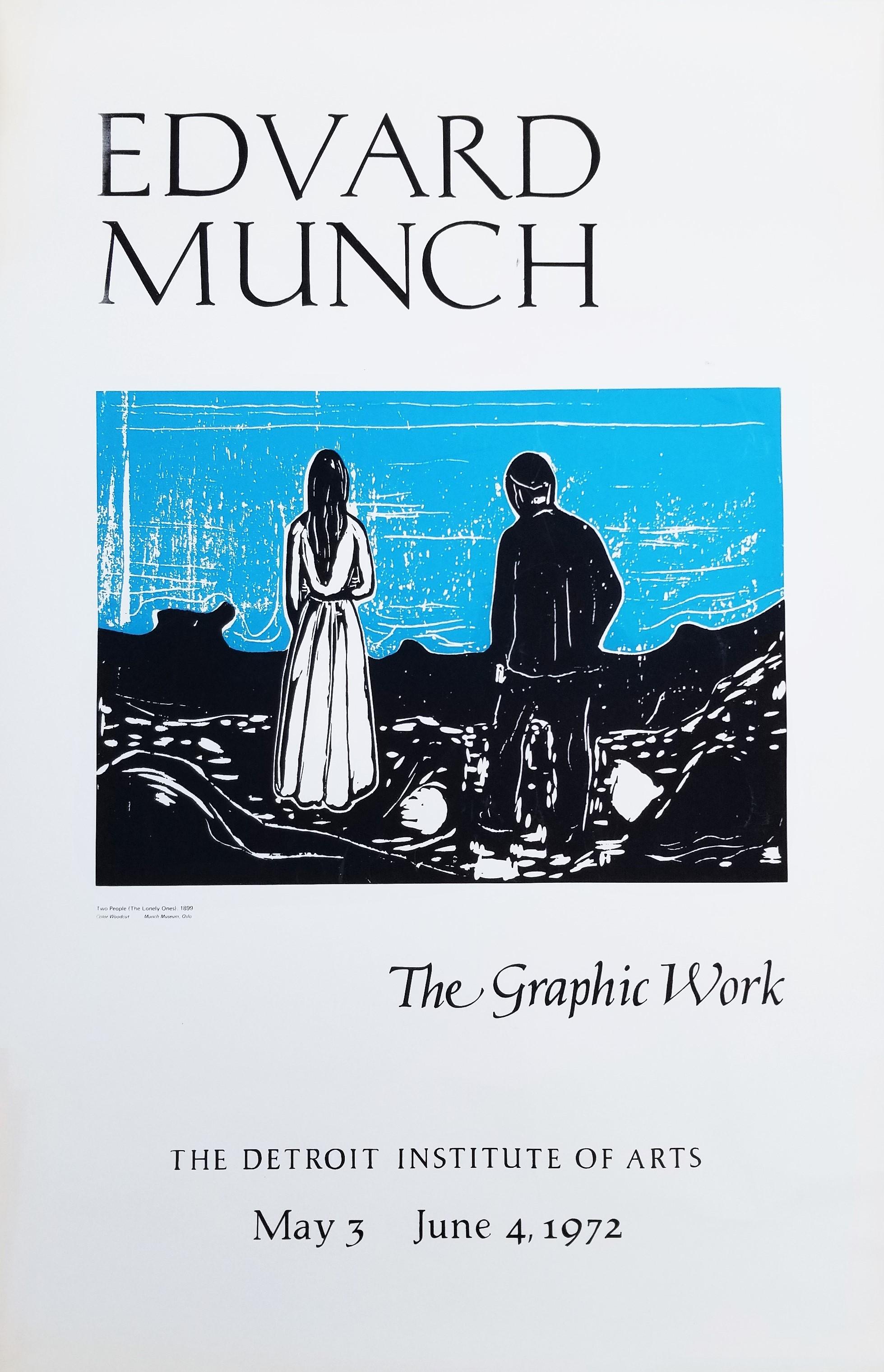 Artistics : (d'après) Edvard Munch (Norvégien, 1863-1944)
Titre : "Detroit Institute of Arts (Two People - The Lonely Ones)" (Institut des arts de Détroit)
Année : 1972
Support : Sérigraphie originale, affiche d'exposition sur papier vélin