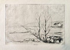 Antique Edvard Munch, Norwegische Landschaft, Norwegian Landscape Drypoint Etching 