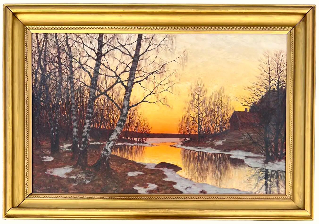 Edvard Rosenberg Landscape Painting - Scandinavian Winter Sun