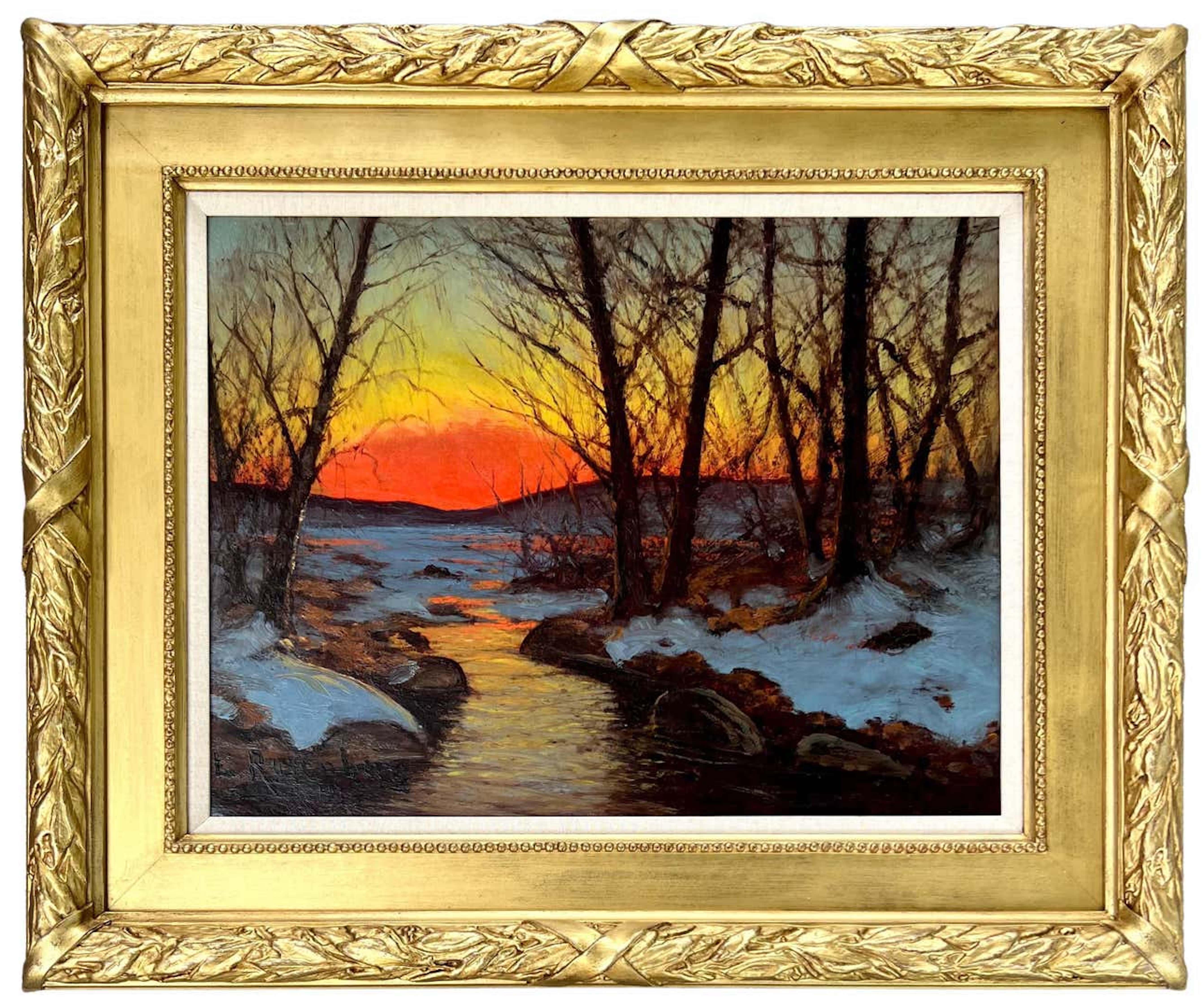 Edvard Rosenberg Landscape Painting - Sunset over the Lake in Winter