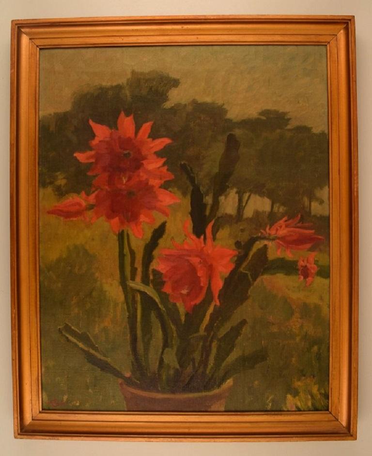 Edvard Sarvig, Denmark. Oil on canvas. Flowers in the pot. Dated 1951.
The canvas measures: 62 x 49 cm.
The frame measures: 4 cm.
In excellent condition.
Signed and dated.
