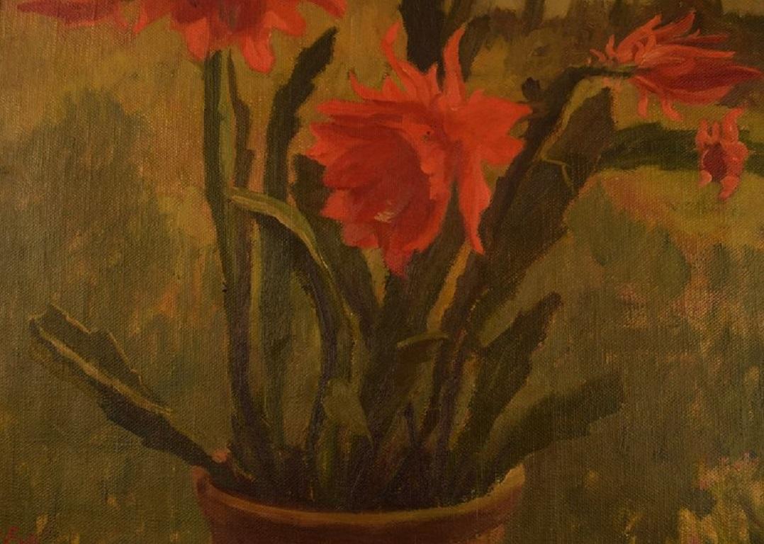 Danish Edvard Sarvig, Denmark, Oil on Canvas, Flowers in Pot, Dated 1951 For Sale