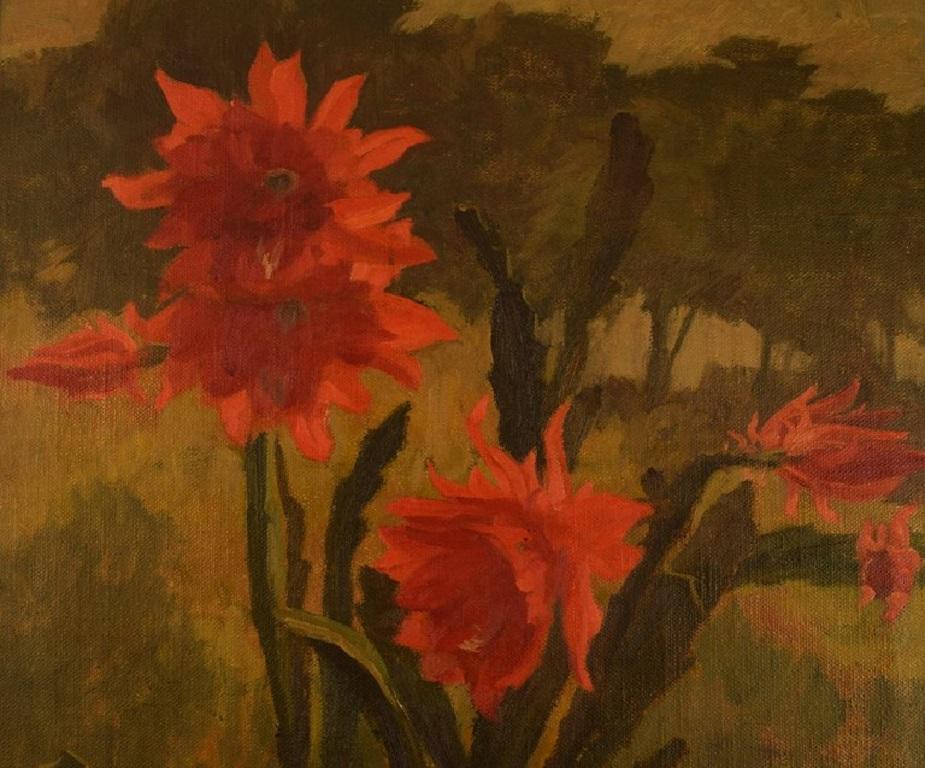 Edvard Sarvig, Denmark, Oil on Canvas, Flowers in Pot, Dated 1951 In Excellent Condition For Sale In Copenhagen, DK
