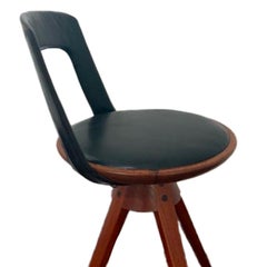 Tove & Edvard Kindt-Larsen Tabouret pivotant en cuir noir