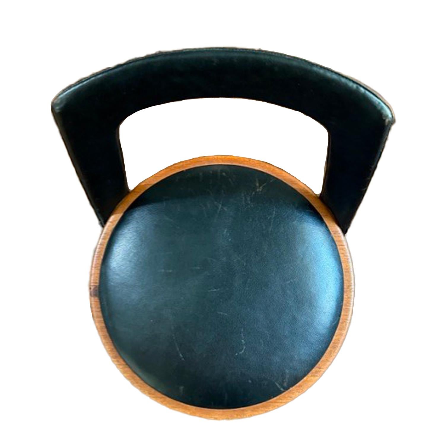 Edvard & Tove Kindt-Larsen Black Leather Swivel Stool In Excellent Condition For Sale In New York, NY