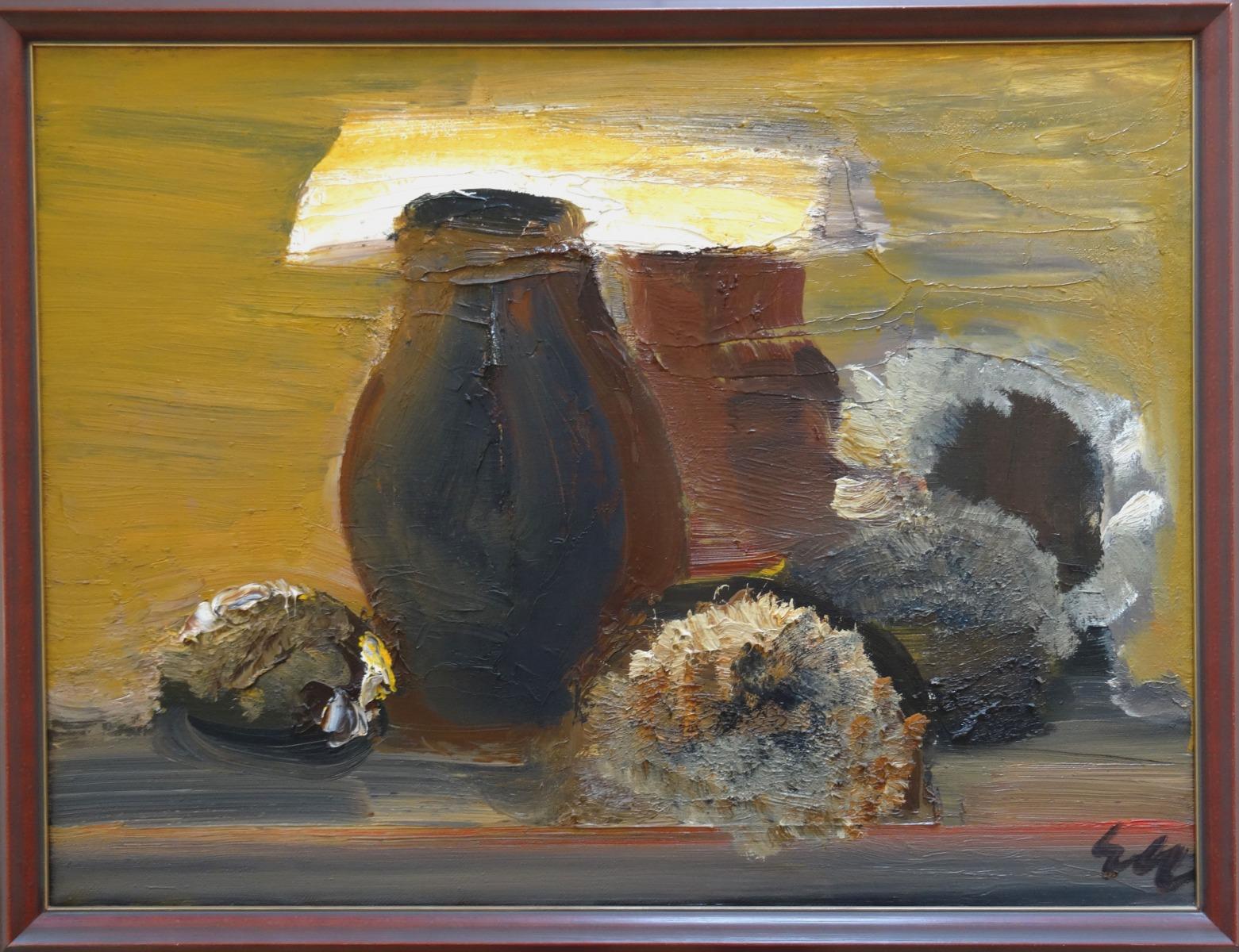 Still life with sunflowers. Canvas, oil, 60x80 cm - Expressionist Painting by Edvards Grube