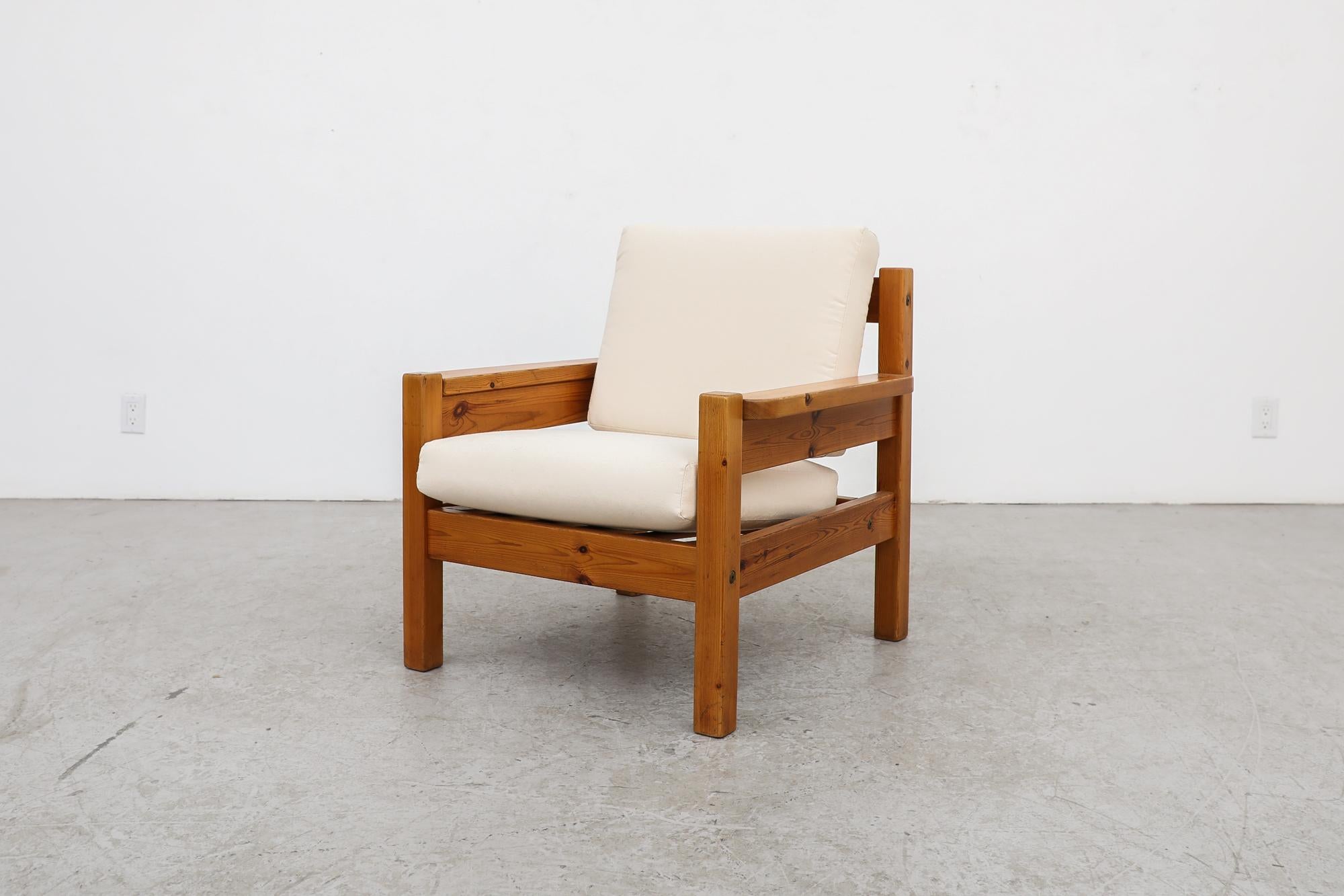 Mid-Century Modern Edvin Helseth Inspired Pine Low Back Lounge Chair with New Canvas Cushions