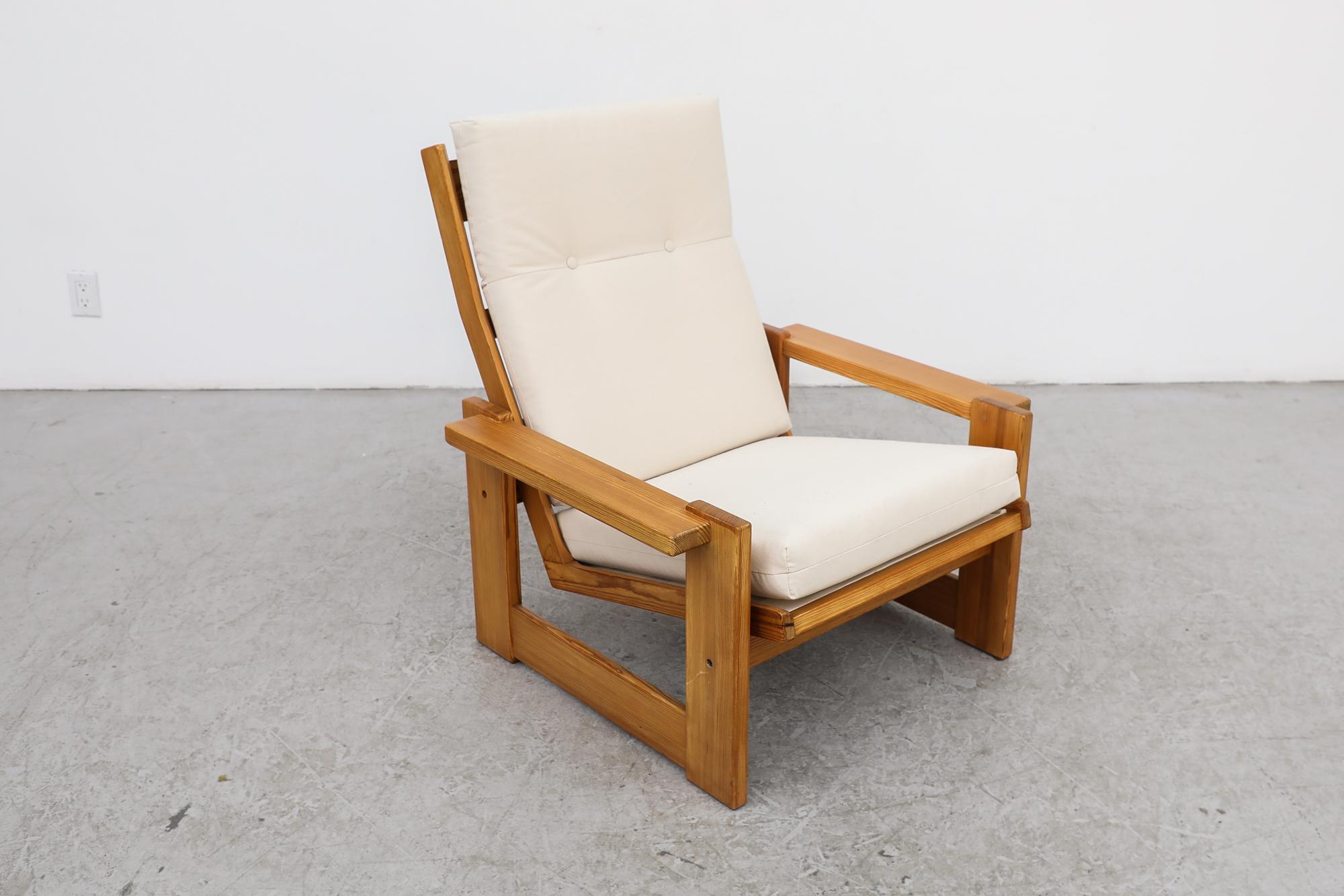 Edvin Helseth Style Mid-Century Pine Lounge Chair with New Canvas Cushions In Good Condition In Los Angeles, CA