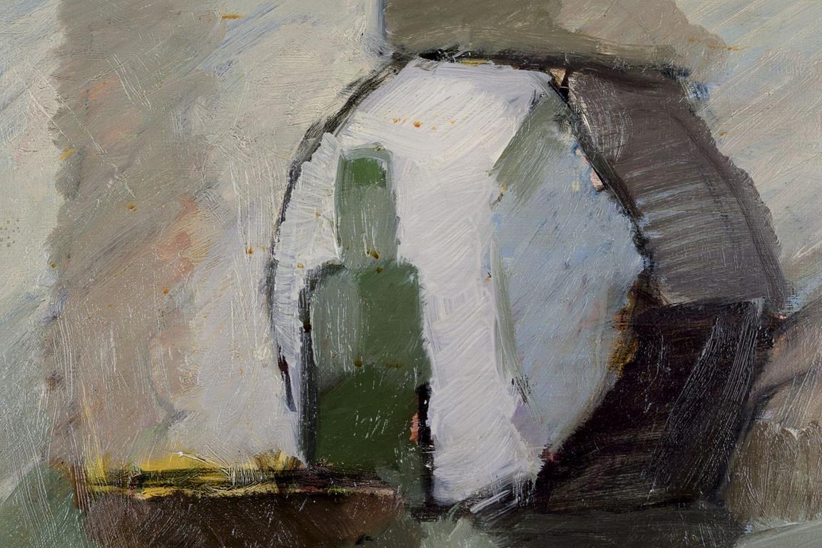 Suédois Edvin Järup, peintre suédois classé. Huile sur planche. Nature morte abstraite. Ca 1960 en vente