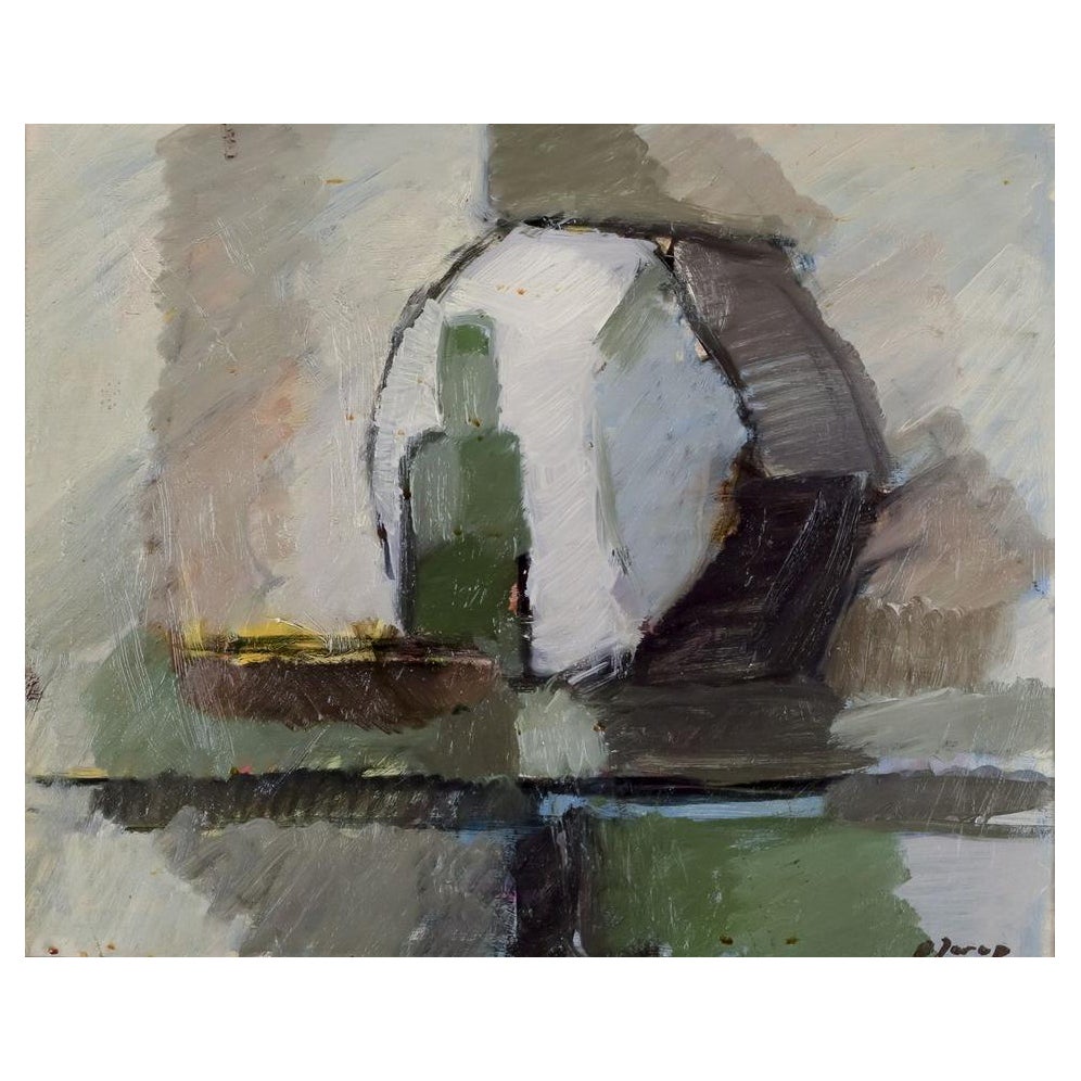 Edvin Järup, peintre suédois classé. Huile sur planche. Nature morte abstraite. Ca 1960 en vente