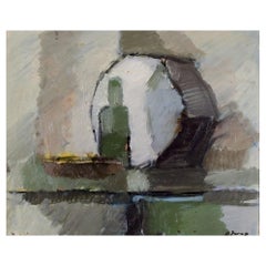 Edvin Järup, pintor sueco incluido en la lista. Óleo sobre tabla. Naturaleza muerta abstracta. Ca 1960