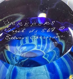 Vaso in vetro artistico Orrefors Ariel di Edvin Ohrstrom in blu e giallo vivaci Firmato