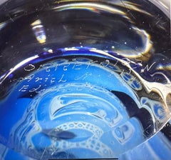 Vaso in vetro artistico Orrefors Ariel di Edvin Ohrstrom in blu e giallo vivaci Firmato