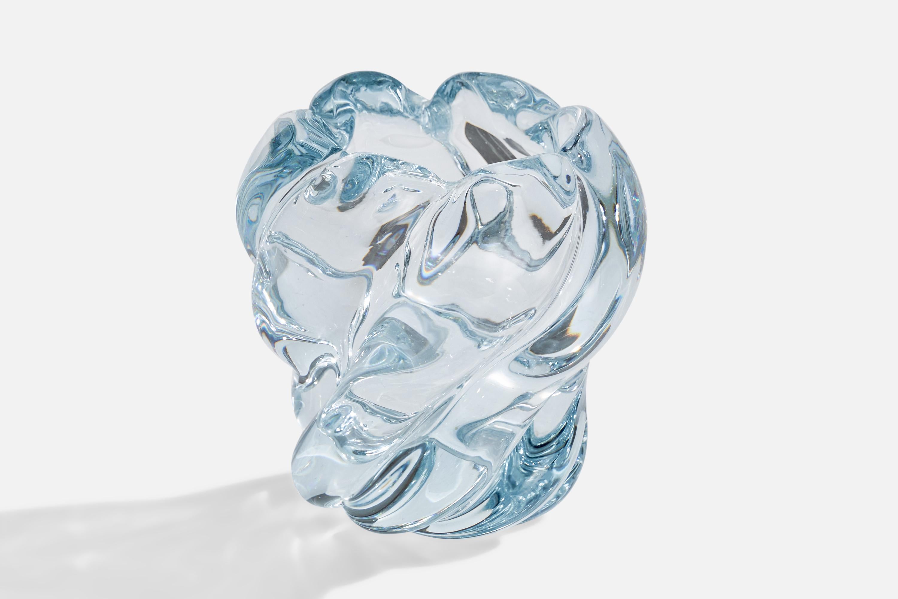 A blue blown-glass vase designed by Edvin Öhrström and produced by Orrefors, Sweden, c. 1940s.