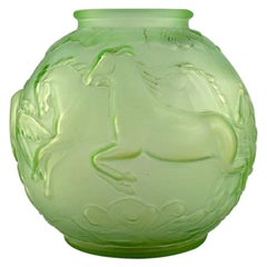 Edvin Ollers for Elme, Round Art Deco Vase with Galloping Horses