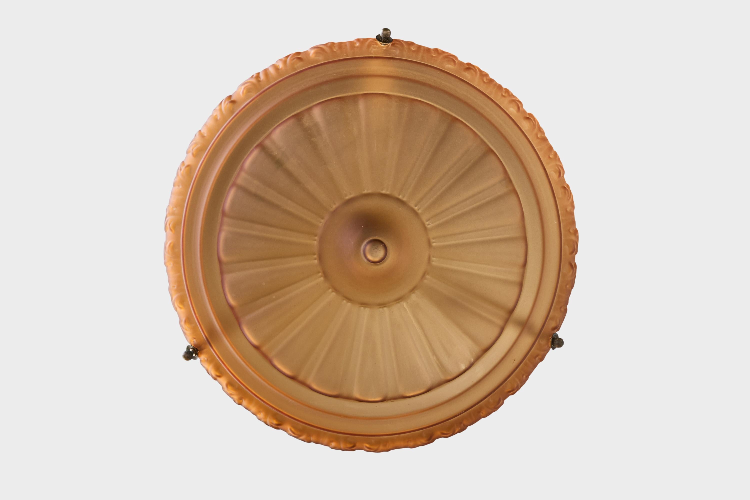 Svedese Edvin Ollers Attribution, lampada a sospensione, vetro, corda, ottone, Svezia, anni '30 in vendita