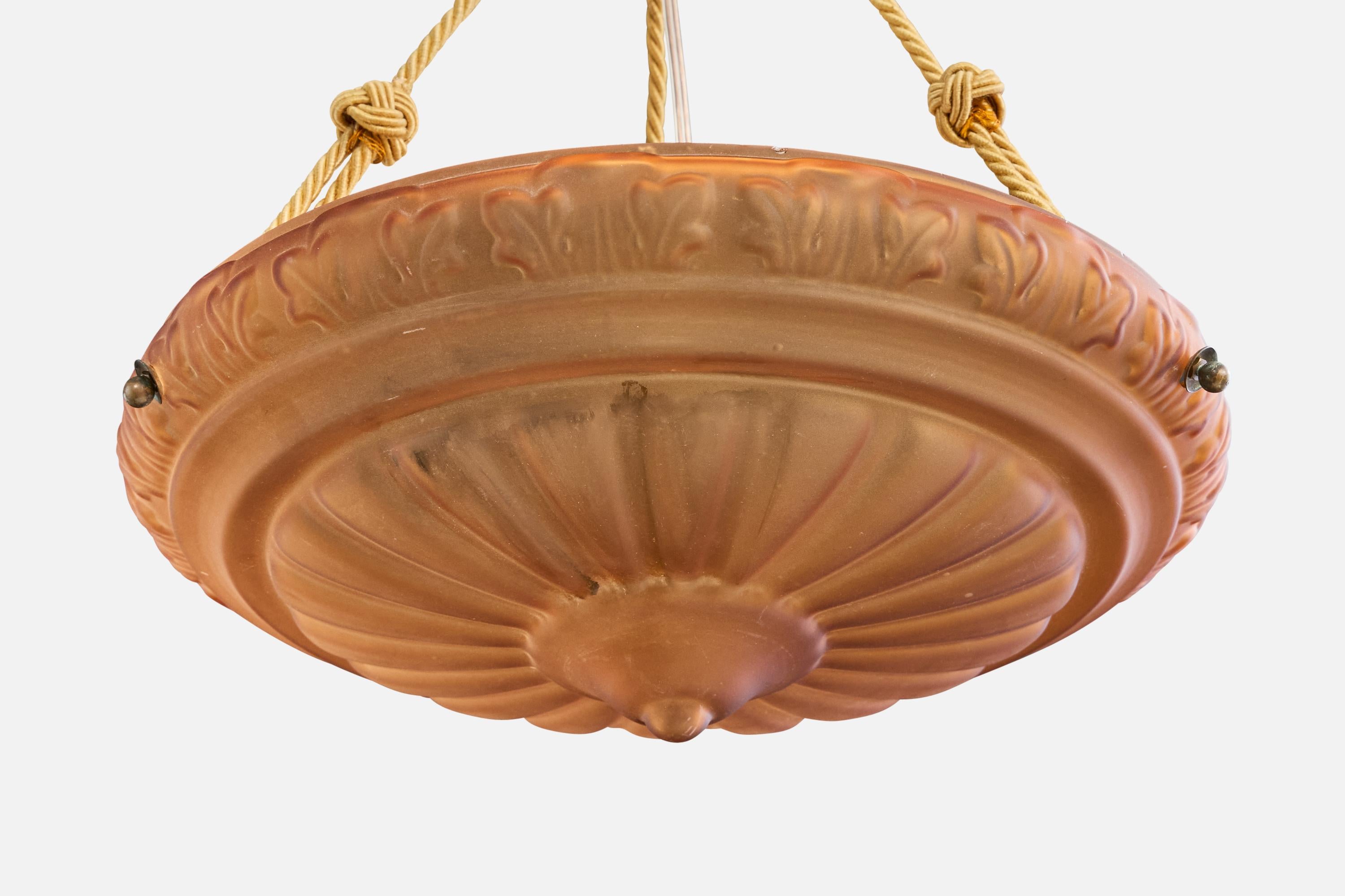 Edvin Ollers Attribution, lampada a sospensione, vetro, corda, ottone, Svezia, anni '30 In condizioni buone in vendita a High Point, NC