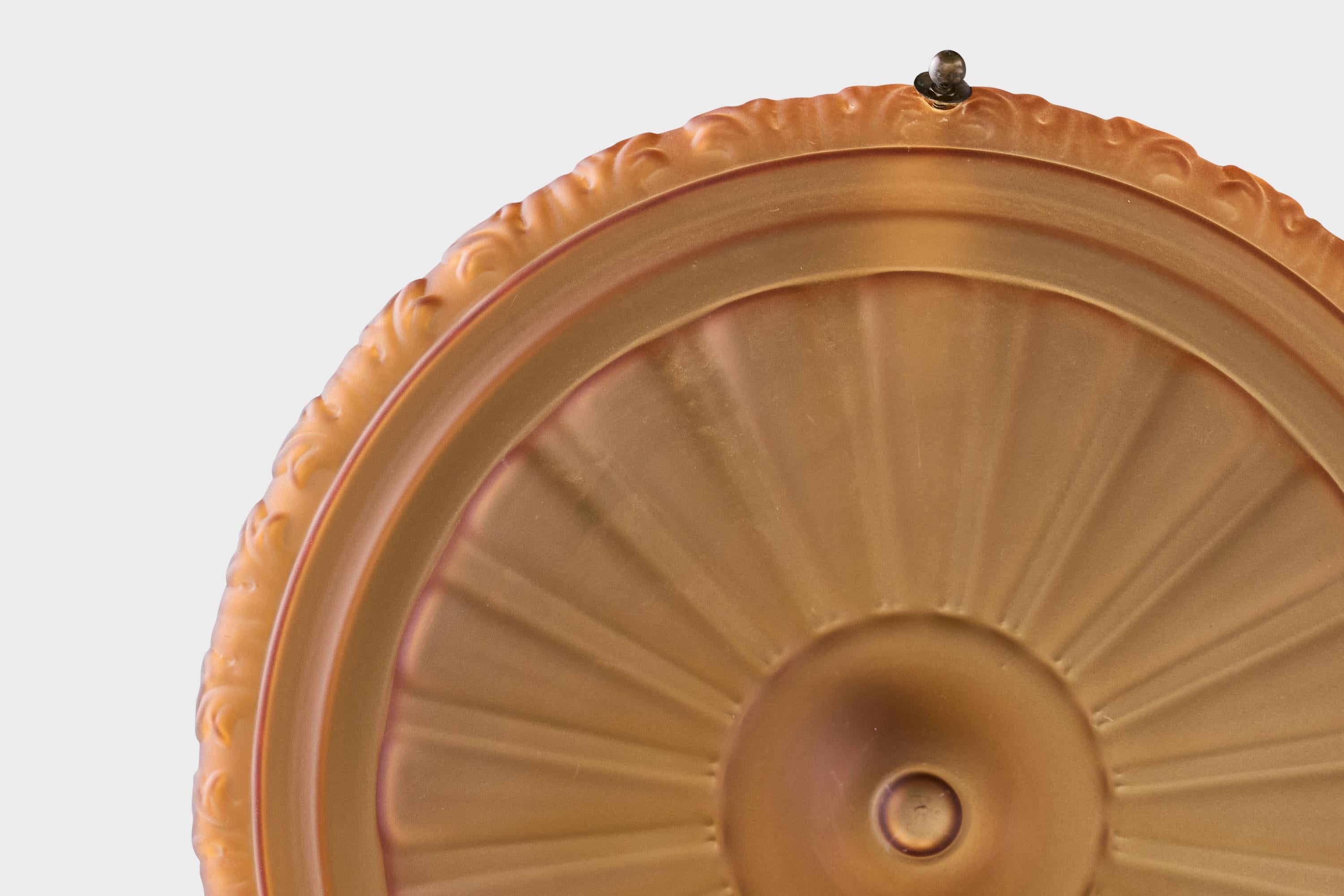 Ottone Edvin Ollers Attribution, lampada a sospensione, vetro, corda, ottone, Svezia, anni '30 in vendita