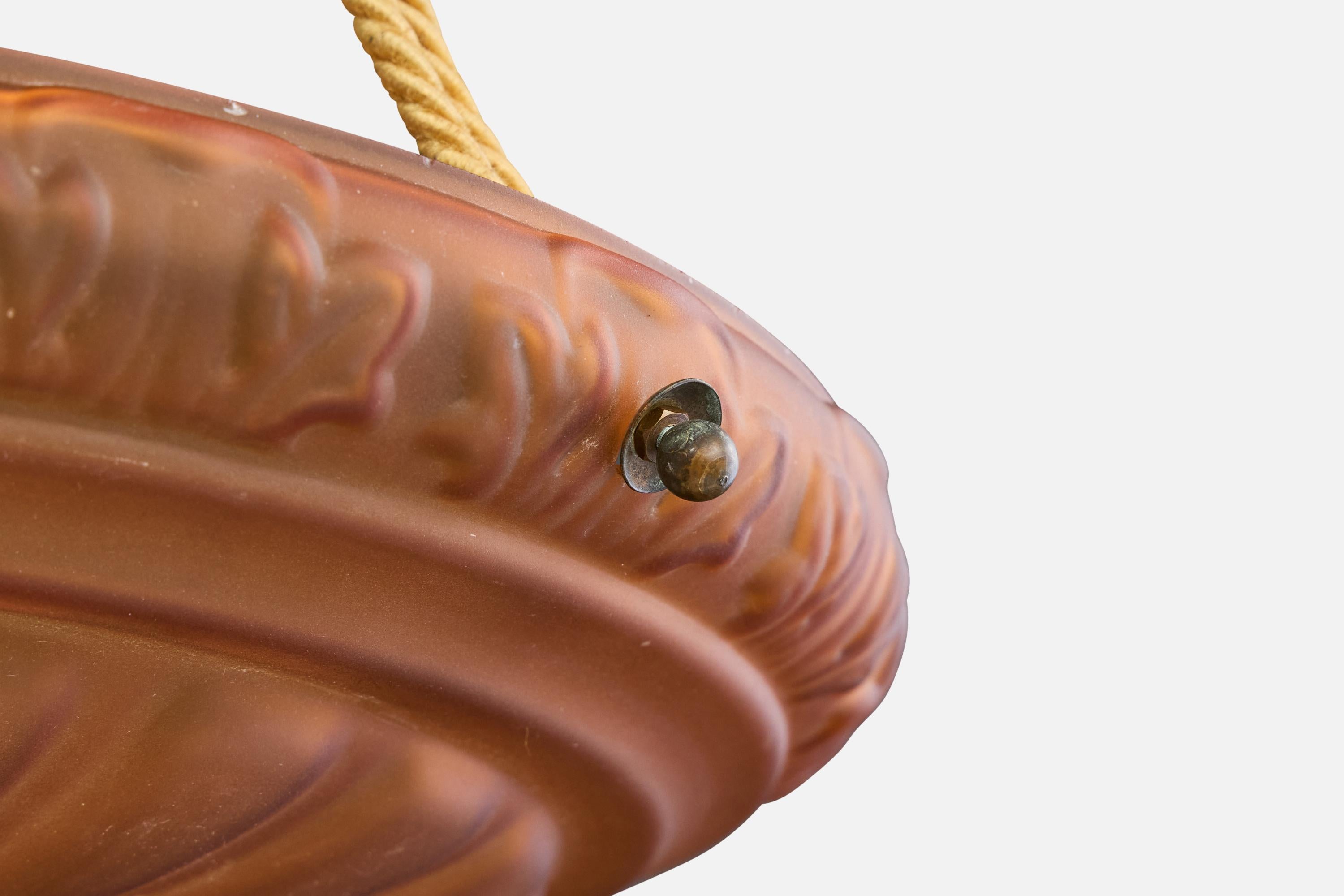 Edvin Ollers Attribution, lampada a sospensione, vetro, corda, ottone, Svezia, anni '30 in vendita 1