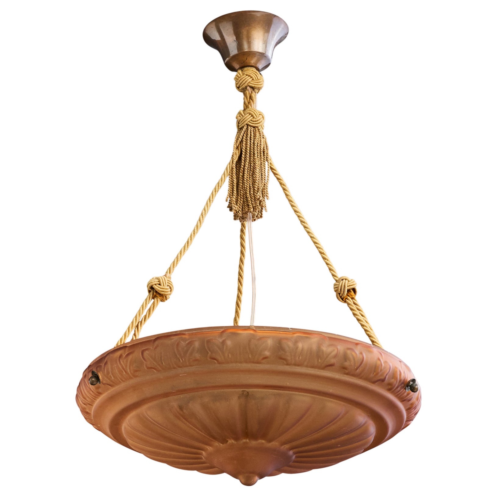 Atribución Edvin Ollers, Lámpara colgante, Cristal, Cuerda, Latón, Suecia, Años 30