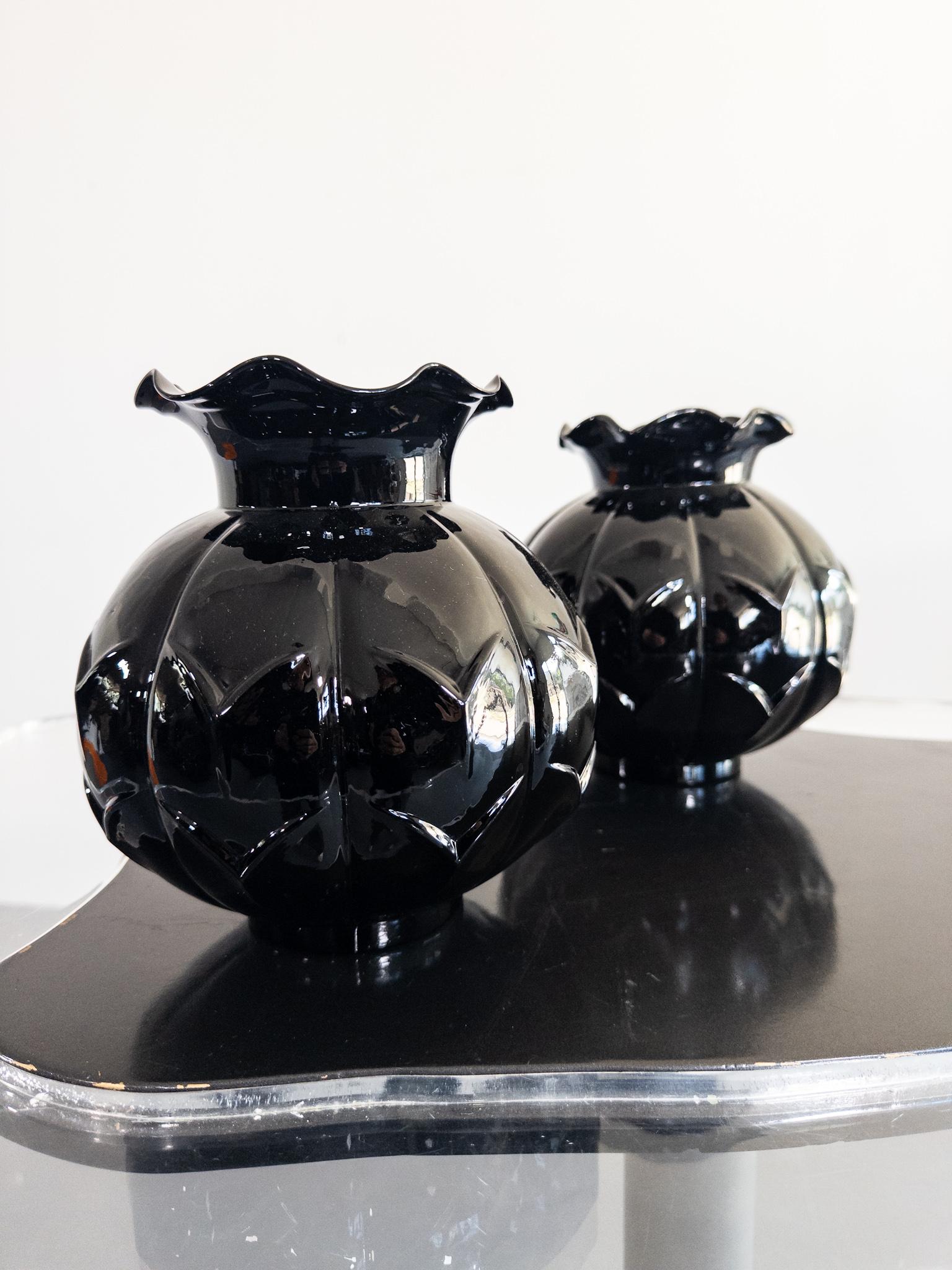 Svedese Edvin Ollers per Elme Glasbruk, Svezia - Vasi in vetro nero Art Deco, 192 in vendita