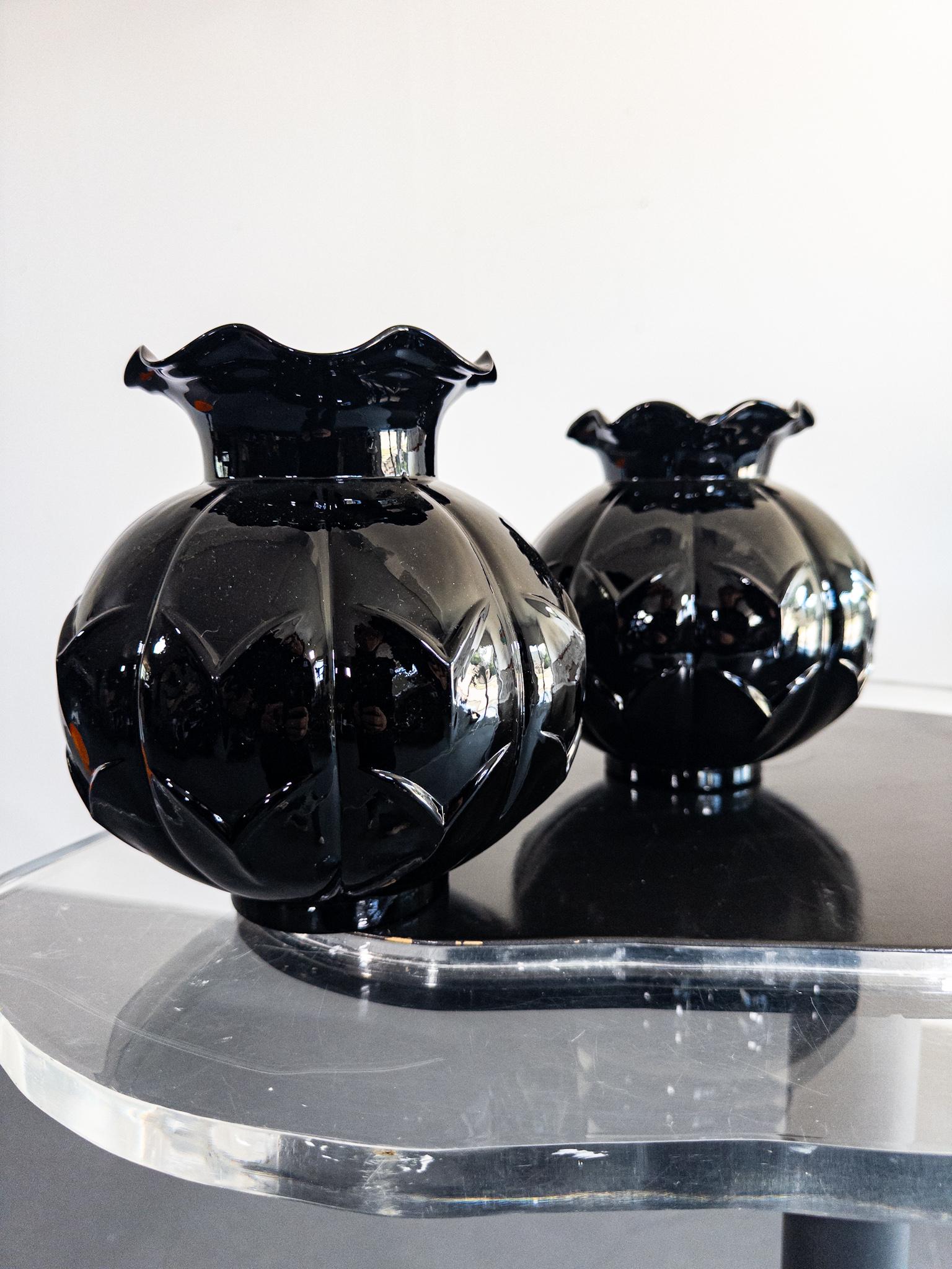 Vetro soffiato Edvin Ollers per Elme Glasbruk, Svezia - Vasi in vetro nero Art Deco, 192 in vendita