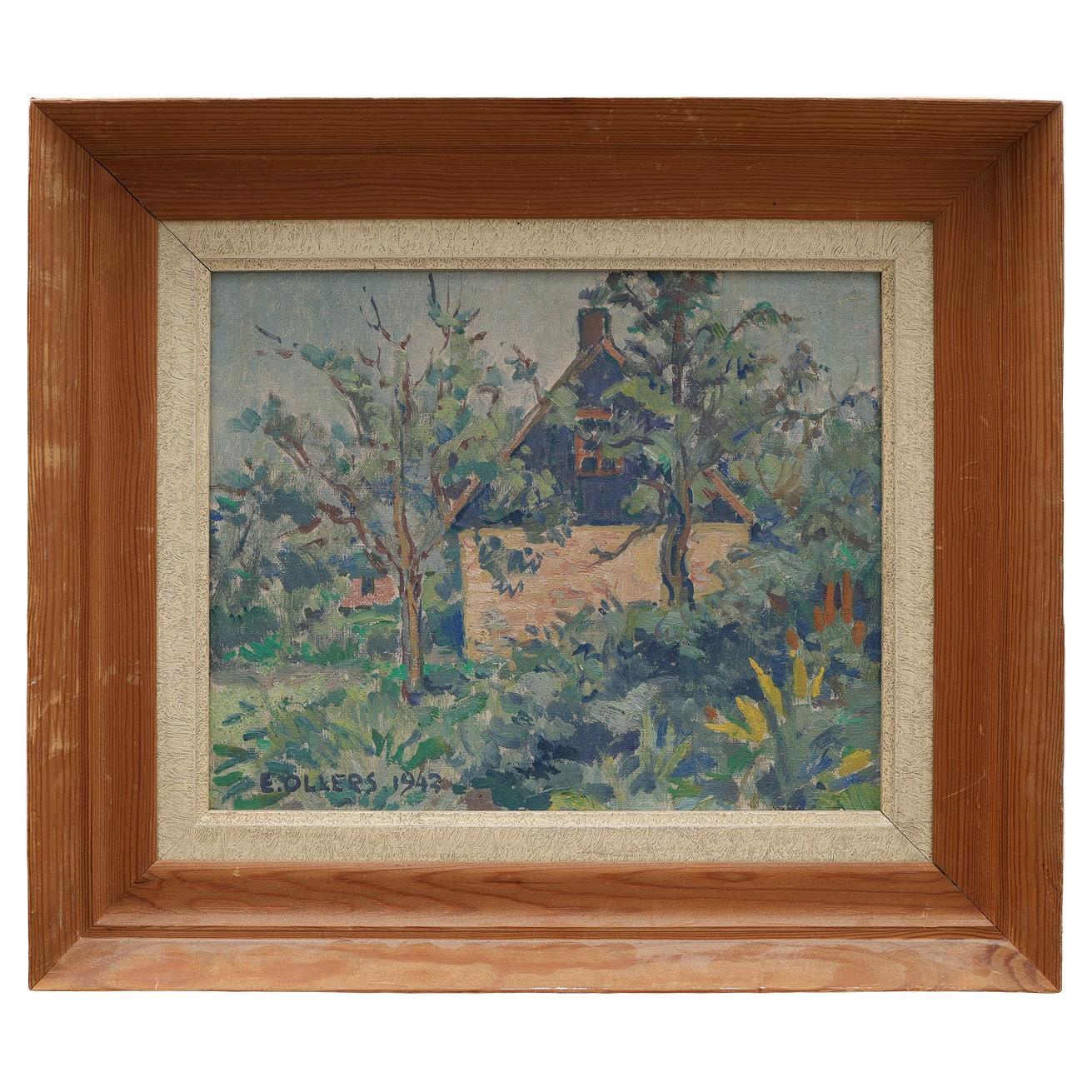 Edvin Ollers, Öl auf Platte,  "Gartenmotiv", signiert und datiert 1943 im Angebot