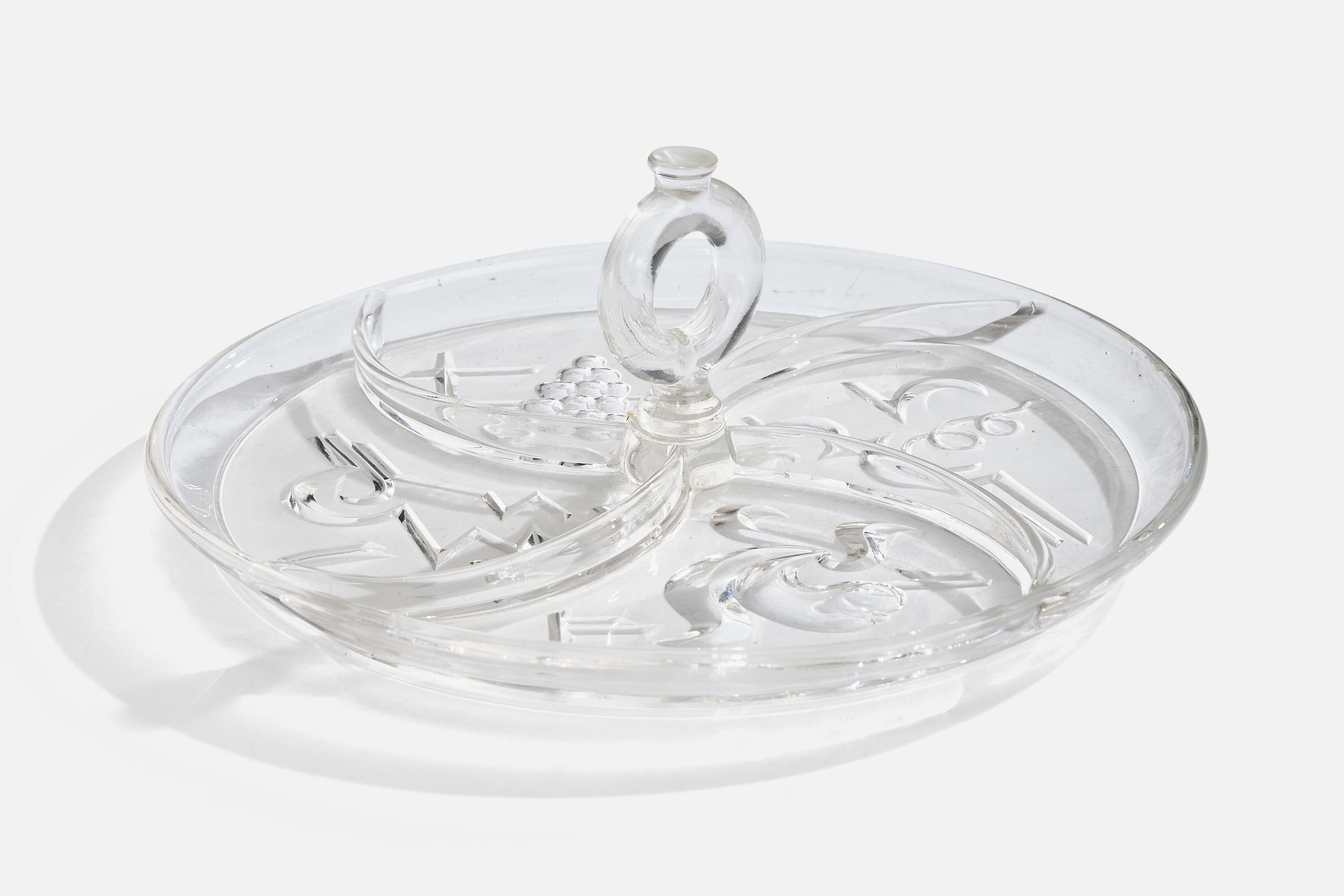 Suédois Edvin Ollers, plat de service, verre, Suède, années 1920 en vente