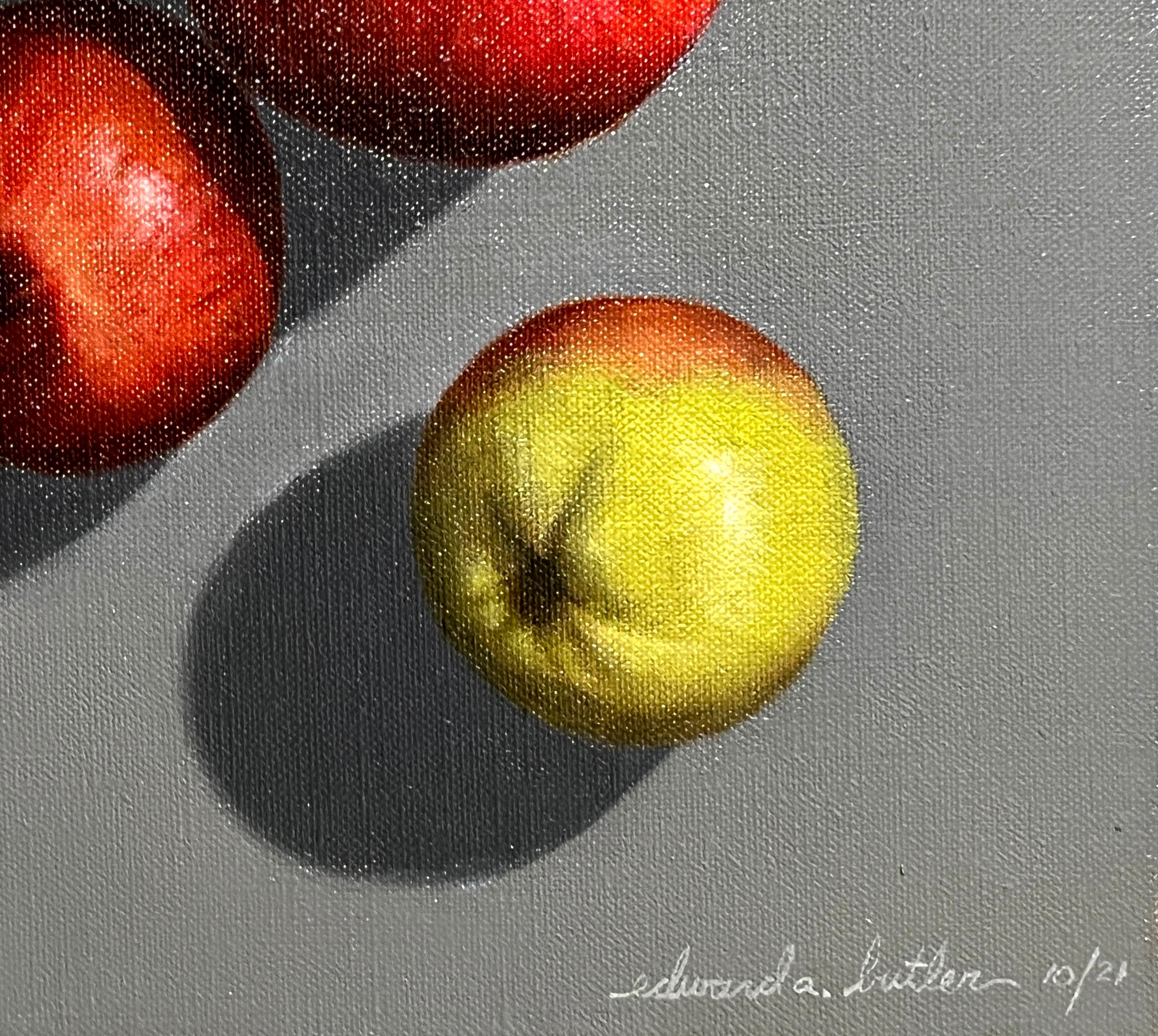 ASSORTED APPLES - Contemporary Still Life / Realism / Photorealism - Gray Still-Life Painting by Edward A. Butler