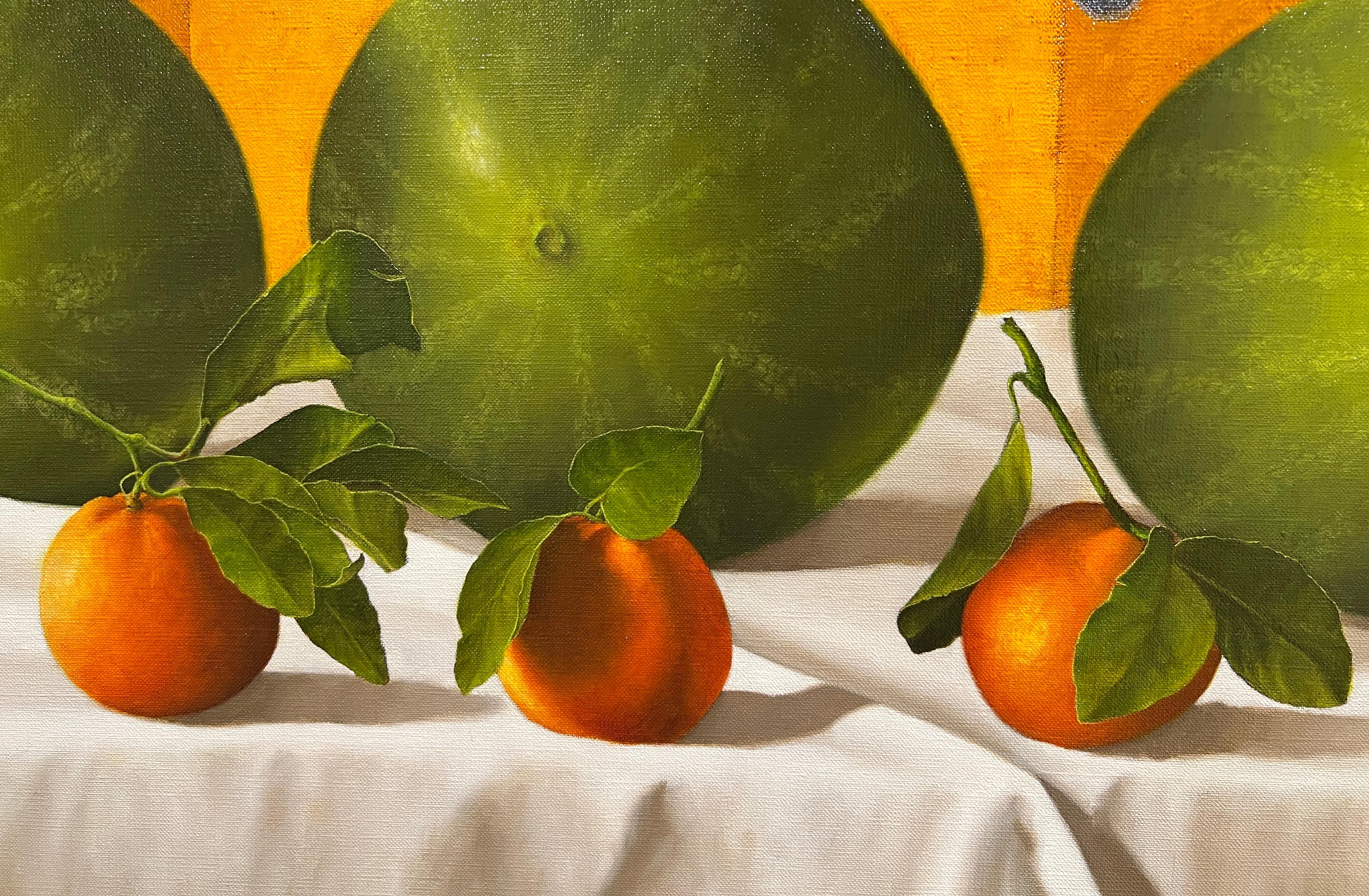 WALLPAPER WITH RIBBONS & SQUARES - Contemporary Still Life / Realism / Fruit For Sale 1