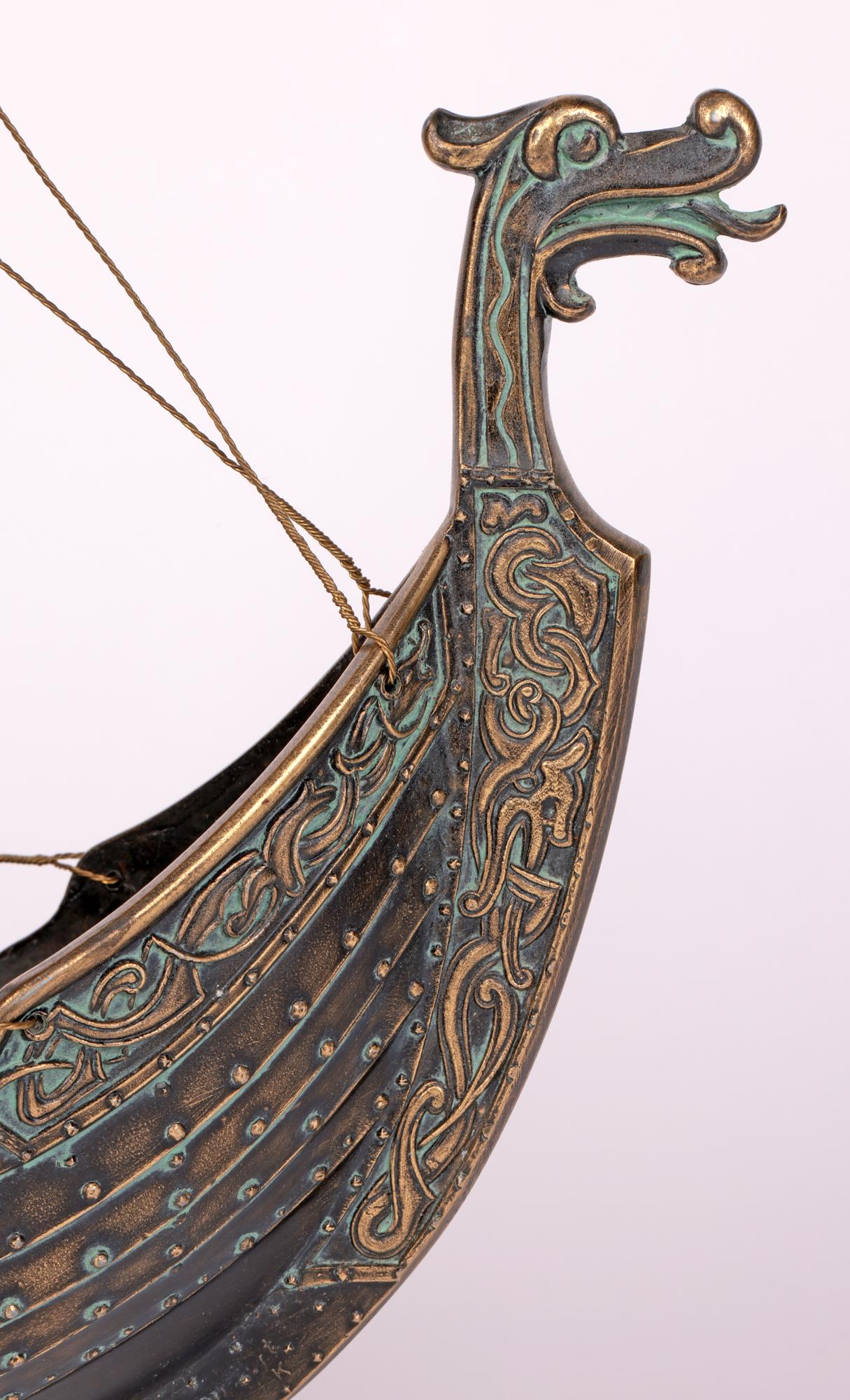 Edward Aagaard Mid-Century Danish Bronze Model Viking Ship on Stand 4