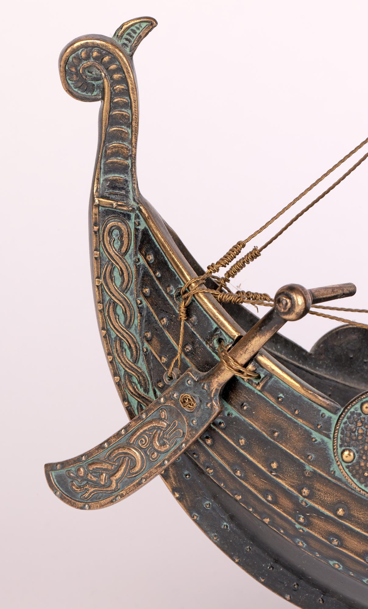 Edward Aagaard Mid-Century Danish Bronze Model Viking Ship on Stand 7