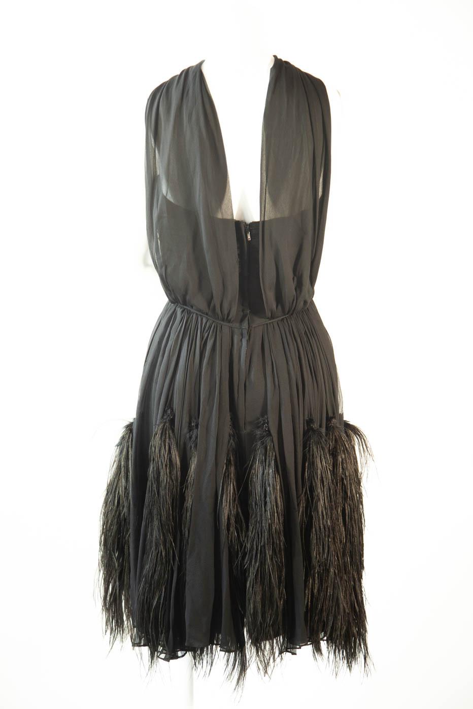 Edward Abbott Black Couture Ostrich Feather Cocktail Dress  In Excellent Condition For Sale In Kingston, NY
