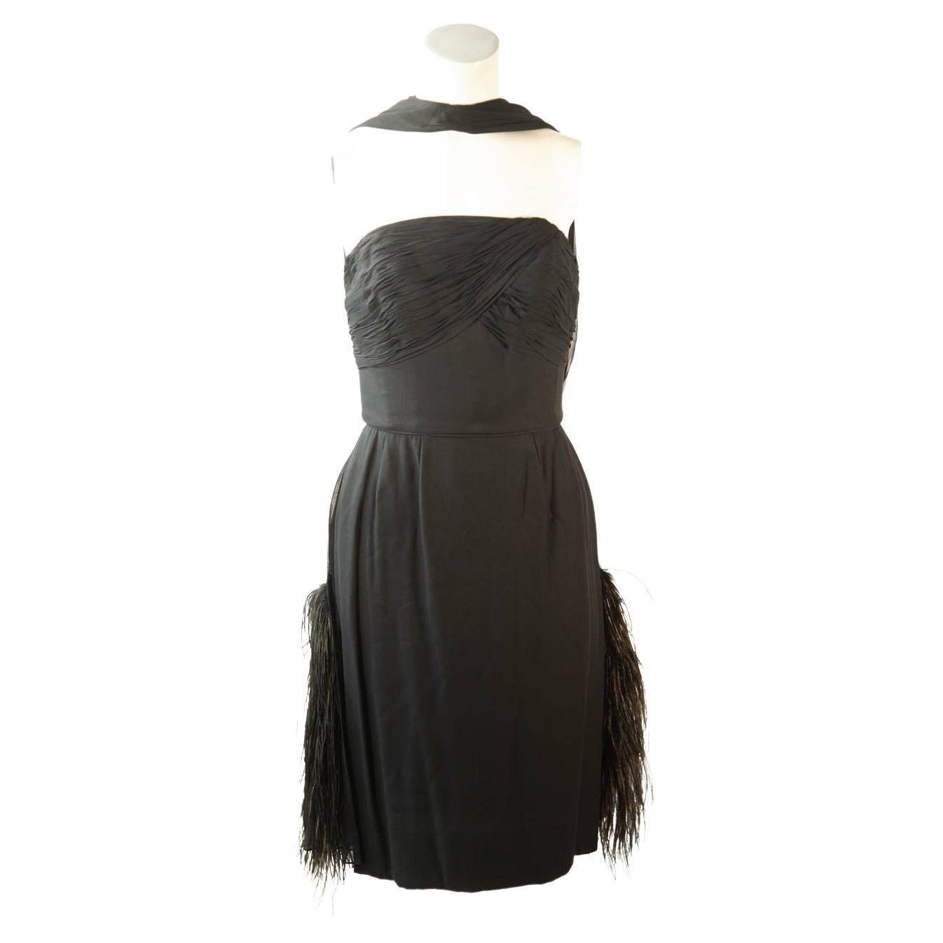 Edward Abbott Black Couture Ostrich Feather Cocktail Dress  For Sale