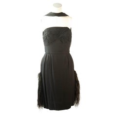 Edward Abbott Black Couture Ostrich Feather Cocktail Dress 
