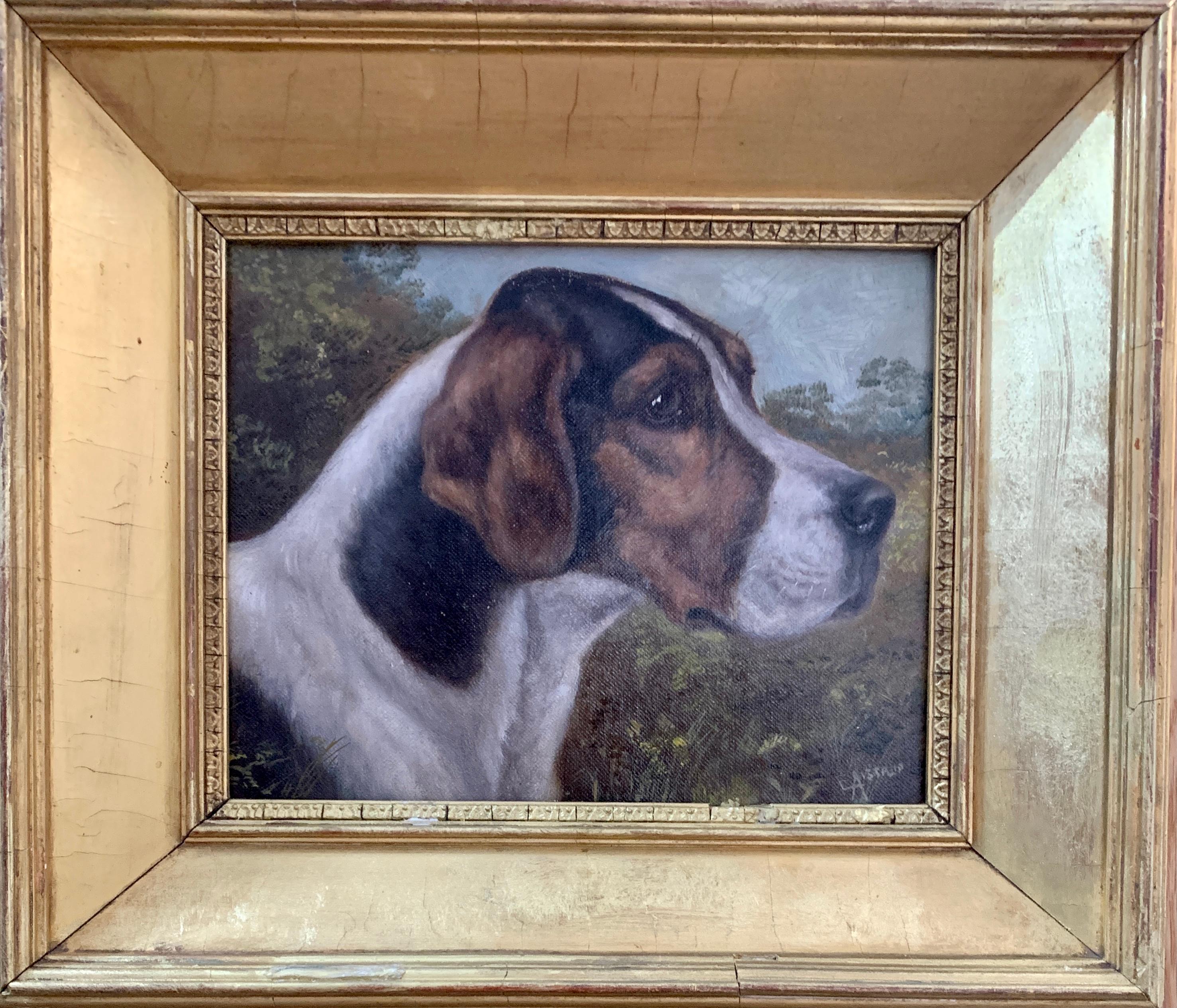 Edward Aistrop Portrait Painting - Antique Victorian English oil portrait of a Fox Hound dog in a landscape 