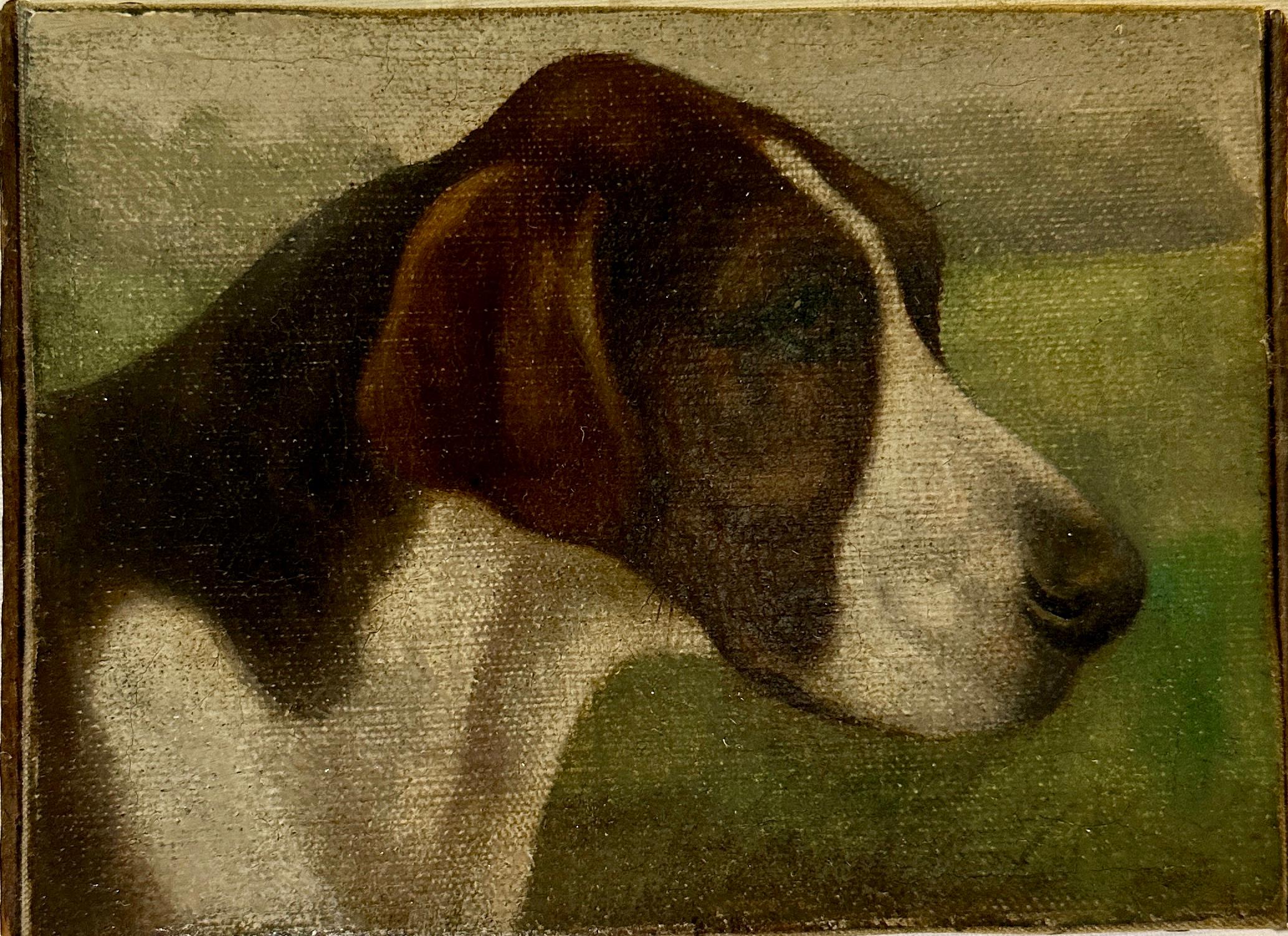 Antique Victorian English oil portrait of a fox hound dog in a landscape