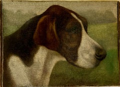 Antique Victorian English oil portrait of a fox hound dog in a landscape