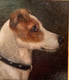Antikes viktorianisches englisches Ölporträt eines Jack Russell-Hundes