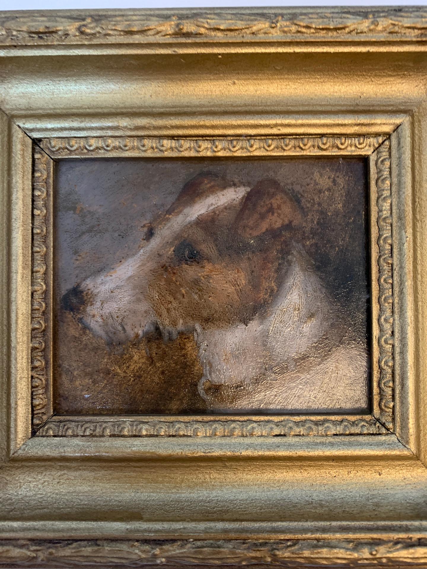 Antico ritratto ad olio inglese vittoriano di un cane Jack Russell - Painting Vittoriano di Edward Aistrop