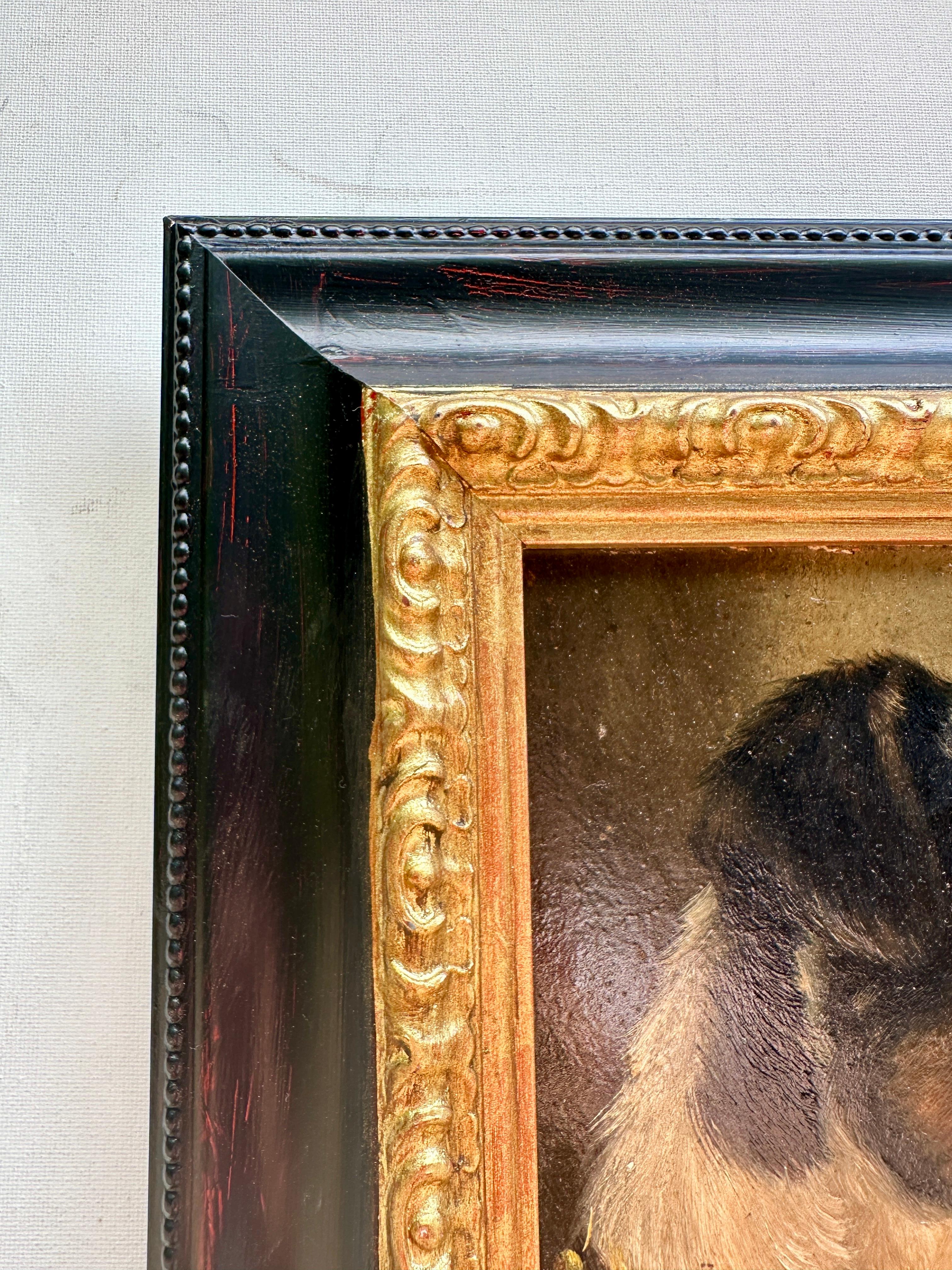 Antico ritratto ad olio inglese vittoriano di un cane Jack Russell - Animal Painting Nero di Edward Aistrop