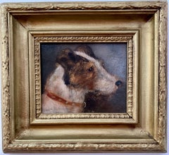 Antique Victorian English oil portrait of a Jack Russell dog