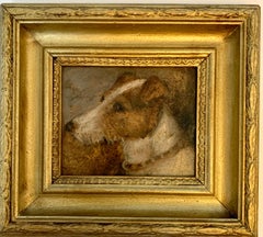 Antique Victorian English oil portrait of a Jack Russell dog