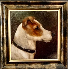 Antique Victorian English oil portrait of a Jack Russell dog