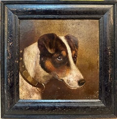 Antique Victorian English oil portrait of a Jack Russell dog