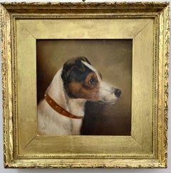 Antique Victorian English oil portrait of a Jack Russell dog